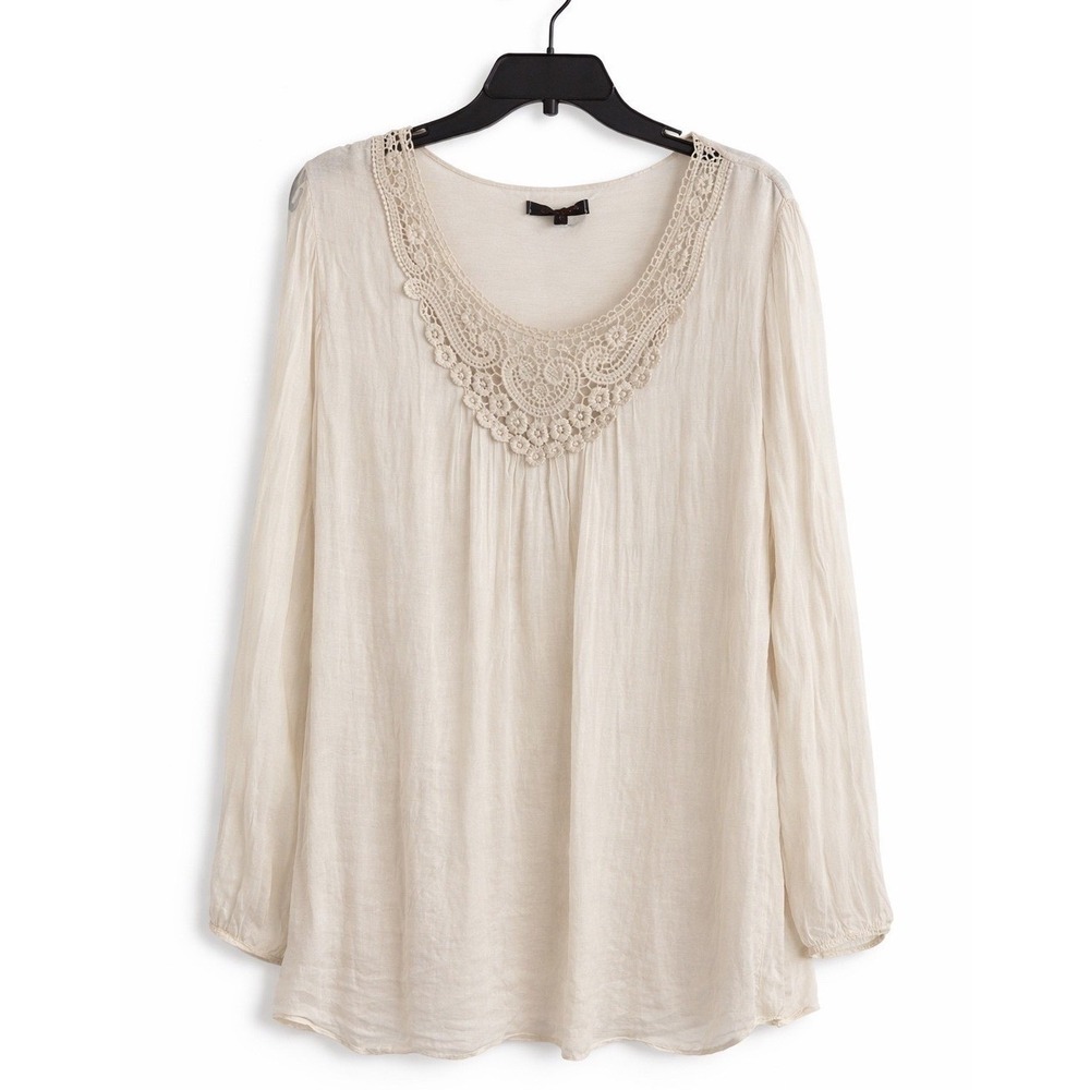 Carla Conti SILK Scoop Neck Long Sleeve Tunic Blouse Cotton Women's
